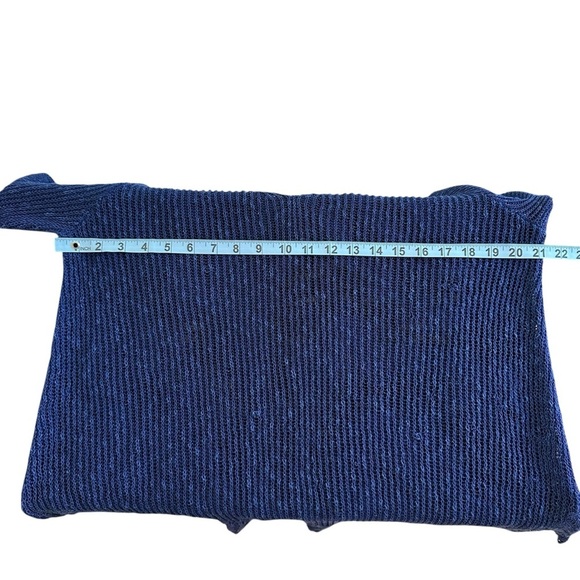 Eileen Fisher size Large Blue Linen Blend Open Weave Sweater Asymmetrical V Neck - Picture 6 of 7